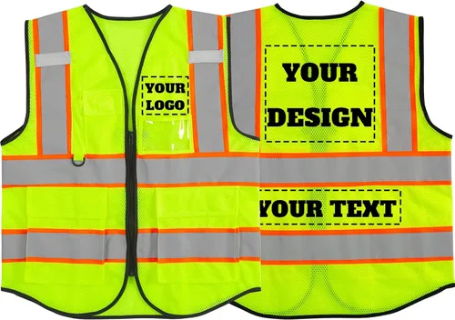Miniatura 33 de Chaleco de seguridad reflectante de malla con logotipo personalizado con cremallera Chaleco de alta visibilidad para construcción al aire libre Ropa