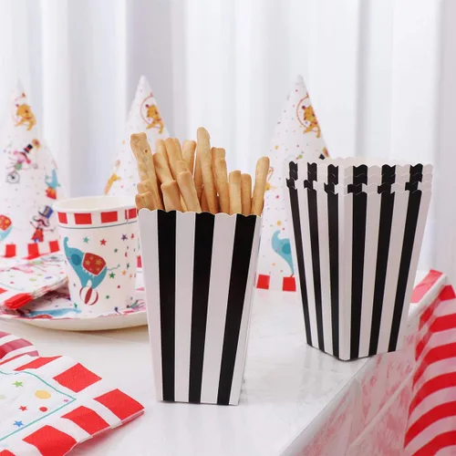 Miniatura 4 de TOYMYTOY Cajas de palomitas de maíz, recipientes de cartón para palomitas de maíz para recuerdos de fiesta, 24 piezas (negro)