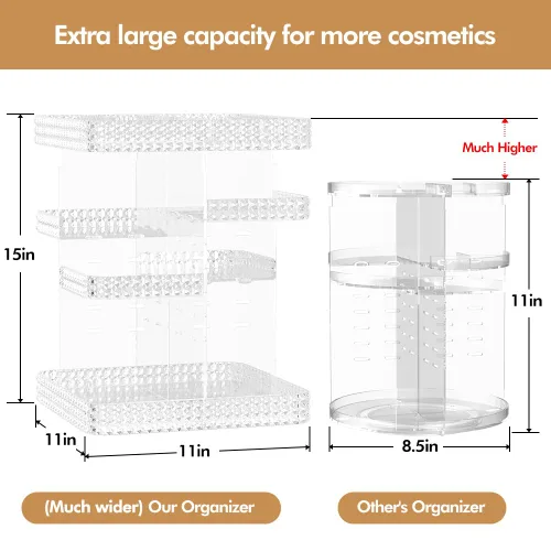 Miniatura 3 de Organizador de maquillaje giratorio para tocador, organizador de perfumes de acrílico de alta capacidad, organizador de maquillaje para el cuidado