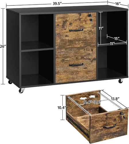 Miniatura 3 de Topeakmart Archivador de 2 cajones para tamaño carta A4, archivador lateral móvil grande con 4 compartimentos de almacenamiento para oficina en casa