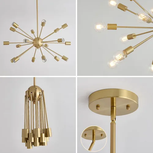 Miniatura 7 de Lámparas de araña Sputnik de mediados de siglo de 18 luces, lámpara de techo moderna de montaje semiempotrado industrial, lámparas colgantes retro
