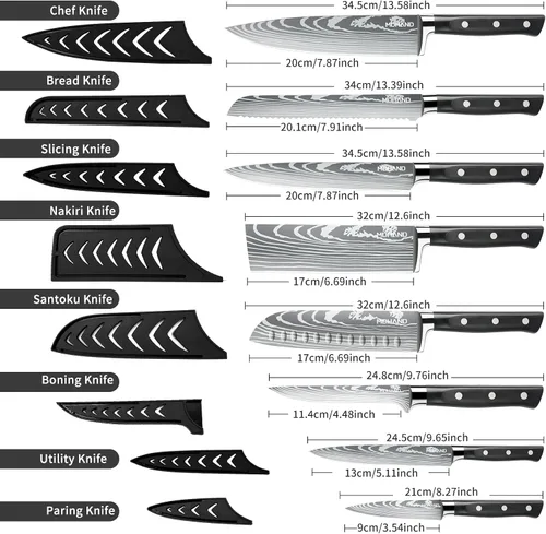 Miniatura 2 de MDHAND - Juego de cuchillos de chef profesional con bolsa enrollable, juego de 9 cuchillos de cocina japoneses con afilador, cuchillos de cocina