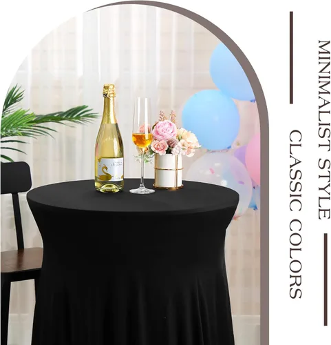 Miniatura 6 de Tegeme 4 paquetes de manteles redondos de elastano para mesa de cóctel con falda de 32 x 43 pulgadas, mantel redondo de elastano elástico para mesa