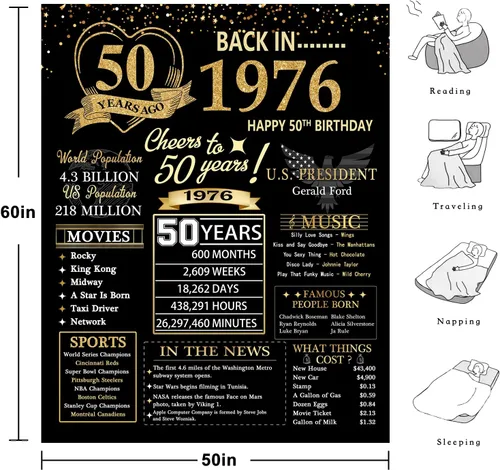 Miniatura 6 de Regalo de 50 cumpleaños para ella y él 1976, regalo de manta de 50 años Lavable a máquina, transpirable, adecuado para todas las estaciones. Ideal
