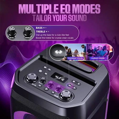 Miniatura 6 de W-KING Altavoz portátil Bluetooth Partybox Loud, 370W MAX Pro Sound, graves más profundos, caja de auge grande para exteriores inalámbrica, mango