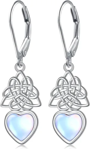 Miniatura 92 de Aretes colgantes de filigrana de plata de ley 925, margarita, loto, flor de rosa, piedra lunar, lágrima para mujer, nudo celta infinito, margarita