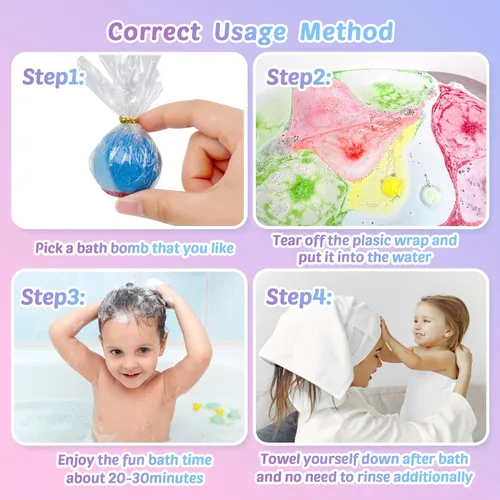 Miniatura 6 de Bombas de baño para niños, 12 piezas de bombas de baño con sorpresa de animales que brillan en la oscuridad, juego de bolas de baño de burbujas