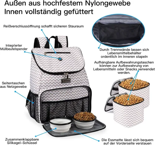 Miniatura 4 de BAGLHER Bolsa de viaje para perros, mochila de suministros para mascotas aprobada por aerolíneas, mochila de viaje para perros con 2 cuencos