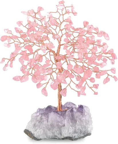 Miniatura 9 de Árbol de la Vida de Cristal de Piedras Preciosas, Base de Racimo de Cuarzo Rosa Natural y Cuarzo Transparente, Cristal Curativo de Energía Positiva