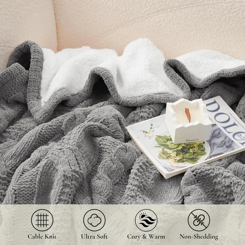 Miniatura 4 de Amélie Home - Manta de punto trenzado para sofá, mantas suaves y acogedoras de sherpa de chenilla para sofá, silla, hogar confortable, 50 x 60