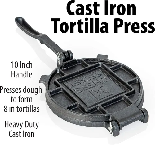 Miniatura 2 de Chef's Secret Prensa de hierro fundido de tortilla de 8 pulgadas, hace rápidamente y fácilmente deliciosas tortillas para cualquier receta
