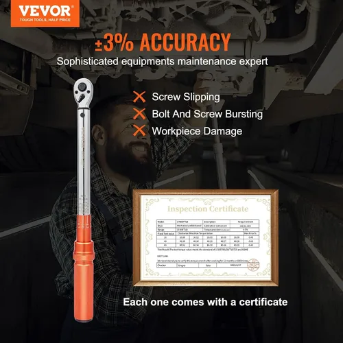 Miniatura 2 de VEVOR Llave Dinamométrica de Clic de Accionamiento de 3/8 Pulgadas 10-80ft.lb/14-110n.m, Juego de Llaves Dinamométricas Ajustables de Doble