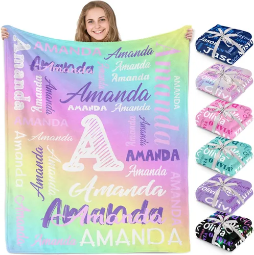 Miniatura 19 de Gudina Mantas y mantas personalizadas con nombre personalizado con nombre, manta de franela personalizada, regalos para niños, niñas, niños y bebés