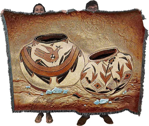 Miniatura 13 de Adobe Dreams Manta – Arte de cerámica del suroeste Pueblo – Manta de tapiz de regalo tejida de algodón – Fabricado en los Estados Unidos