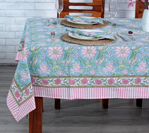 Miniatura 22 de Ridhi Mantel rectangular de algodón con estampado de bloque a mano amarillo mostaza, 102 x 48 pulgadas, reutilizable, decorativo para uso diario