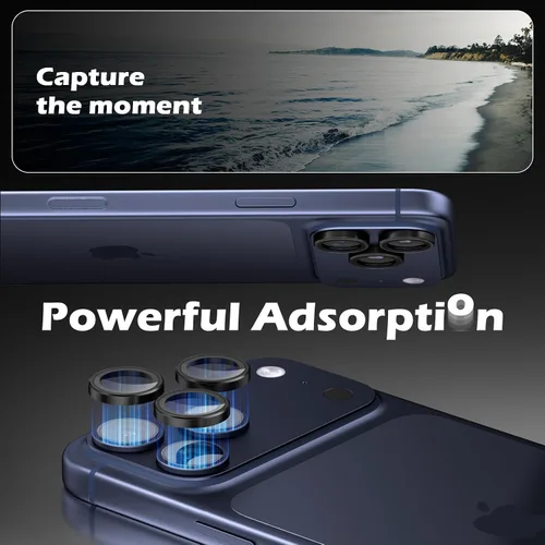 Miniatura 4 de CloudValley Protector de lente de cámara para iPhone 17 Pro/iPhone 17 Pro Max, [Instalación en 1 segundo] Cubierta de vidrio templado Ultra-HD, Negro