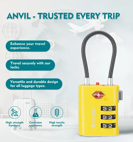 Miniatura 4 de ANVIL Cerraduras de equipaje aprobadas por la TSA - Cerraduras de viaje combinadas TSA008 de alta seguridad con indicador de inspección para maletas