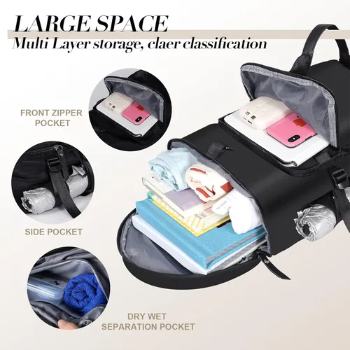 Miniatura 6 de Pequeña bolsa de gimnasio para hombres y mujeres, mochila de gimnasio negra con compartimento para zapatos, mochila de fin de semana, bolsa