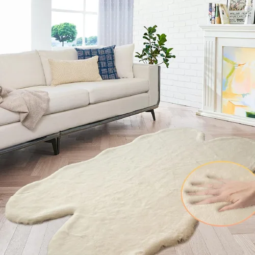 Miniatura 12 de ORINOVA Alfombra de felpa marrón claro beige de 8 x 10 pies para sala de estar, alfombra bohemia esponjosa de piel de conejo grande para dormitorio