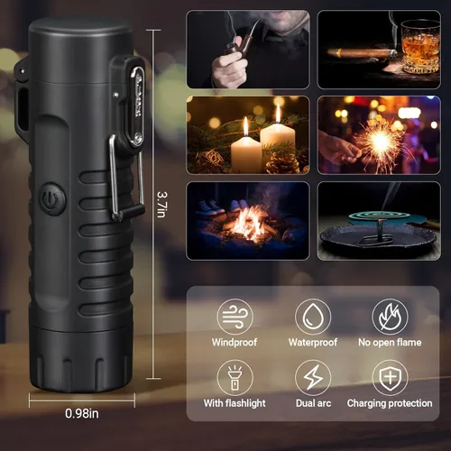 Miniatura 6 de Scotte Encendedor de arco de plasma resistente al viento, encendedor eléctrico y linterna LED - 2 en 1 (negro)/iniciador de fuego de magnesio 5 en 1