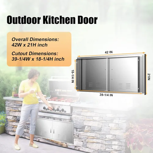Miniatura 2 de Puertas de cocina para exteriores, 42 pulgadas de ancho x 21 pulgadas de alto, puerta de acceso para barbacoa de acero inoxidable con rejillas