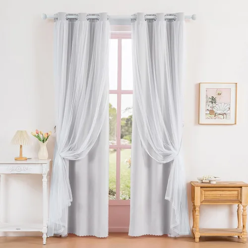 Miniatura 17 de Anytime Cortinas opacas y transparentes para ventana, par de paneles de cortinas lisas con ojales en la parte superior, 35 pulgadas de ancho x 63