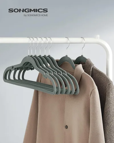 Miniatura 2 de SONGMICS UCRF029G05 - Paquete de 50 ganchos de terciopelo antideslizantes para trajes con muescas para el hombro, barra para pantalones, gancho Gris