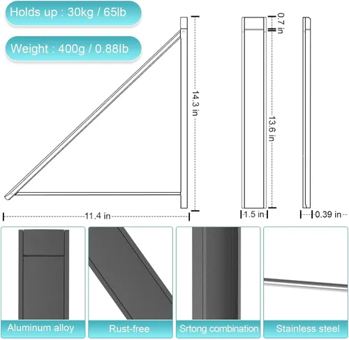 Miniatura 2 de Tendedero de pared para cuarto de lavado, sin taladro, plegable, estante de pared de aluminio de capacidad de 65 libras para apartamento, baño, casa