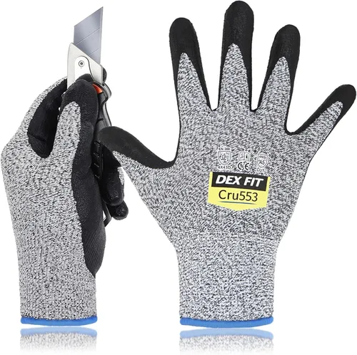 DEX FIT Guantes resistentes a cortes nivel 5 Cru553, ajuste cómodo 3D, agarre firme, delgados, ligeros, compatibles con pantalla táctil, duraderos y