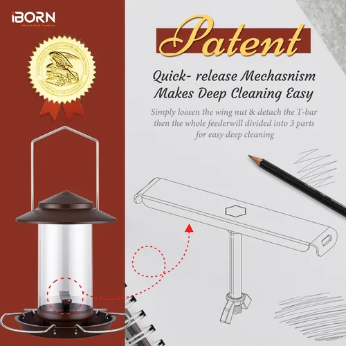 Miniatura 9 de iBorn Comedero de pájaros de metal a prueba de ardillas para pájaros para colgar en exteriores para cardenal exterior, capacidad para semillas de 3