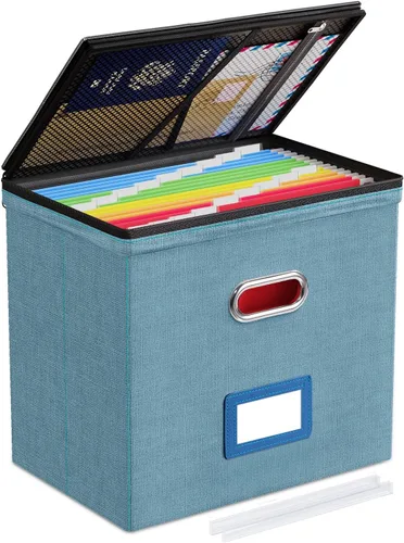 Miniatura 12 de Oterri Paquete de 2 cajas organizadoras de archivos con tapas, caja de archivos con bolsillos de malla, caja organizadora de documentos para Verde