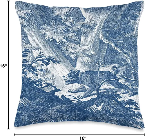 Miniatura 4 de French Country Classics Blue Toile de Jouy Forest Hunting Dog Scene - Almohada de 16 x 16 pulgadas, multicolor