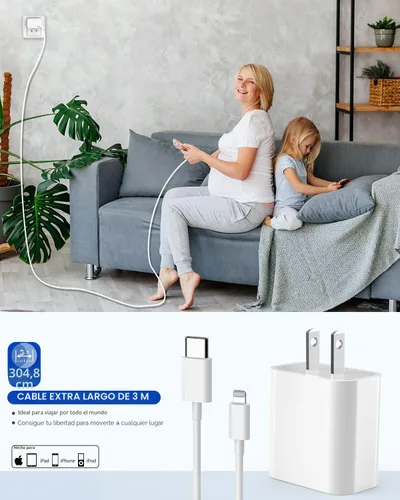 Miniatura 7 de Cargador rápido para iPhone, cargador extra largo para iPhone, carga rápida, 10 pies, paquete de 2 cargadores de teléfono i de 10 pies, adaptador