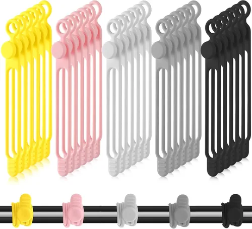 Miniatura 19 de Nuanchu 40 bridas de silicona reutilizables, correas ajustables, organizador de cables de carga multiusos para sujetar cables de carga