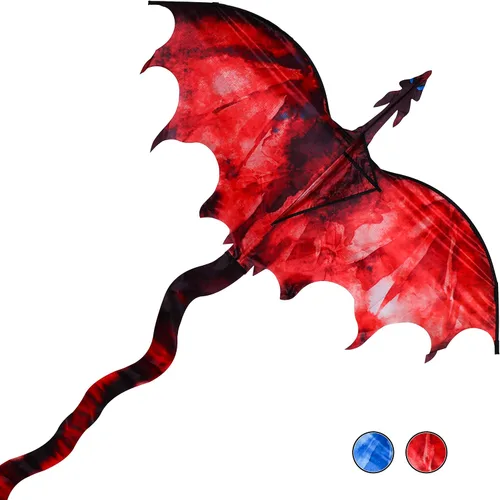 Fiery Dragon - Cometa enorme de 54 pulgadas para niños y adultos, cuerda de una sola línea fácil de volar con cola de 160 pulgadas para viajes a la