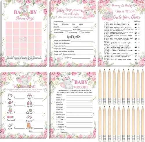Yinder 145 Piezas Tarjetas de Actividades de Juegos de Baby Shower con 20 Lápices Incluye Bingo de Bebé Descripción y Deseos Adivina Quién El Precio
