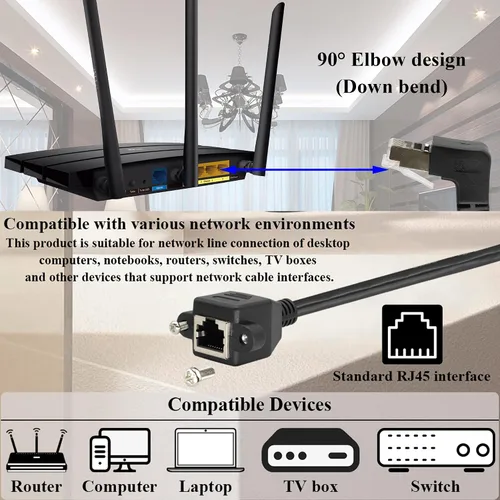 Miniatura 6 de Cable de extensión de red LAN RJ45 en ángulo descendente de 90° Cat6 RJ45 de 90 grados macho a hembra blindado para red Ethernet Cable de extensión