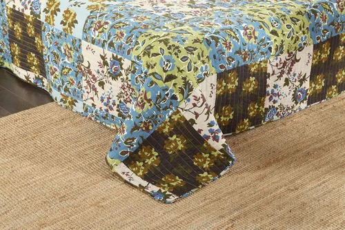 Miniatura 5 de Tache Home Fashion Colcha de algodón hawaiano con diseño floral de retazos – Bosque perdido – Juego de colcha ligera reversible de verano azul