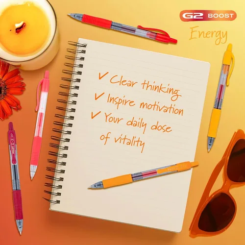 Miniatura 2 de Pilot G2 - Bolígrafos de gel de alta calidad, paquete de bolígrafos rojos G2 Boost con los colores de la energía, paquete de 8 unidades, punta fina