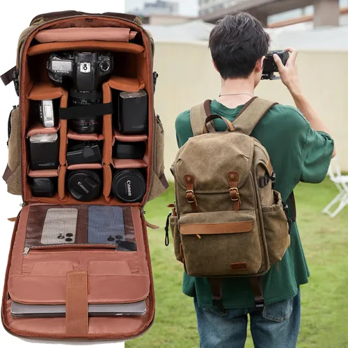 Miniatura 5 de Mochila para cámara; Bolso profesional para cámara UAV; Mochila de gran capacidad para fotografía, mochila de lona para cámara (gris)