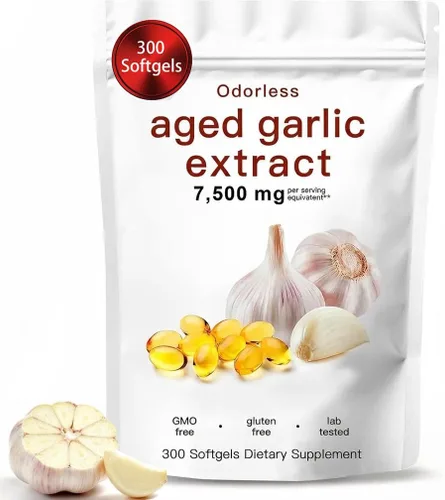 Extracto de ajo envejecido, 300 cápsulas blandas, suplemento de ajo orgánico inodoro, madurado por 2 años, vegetariano, sin OMG, totalmente natural
