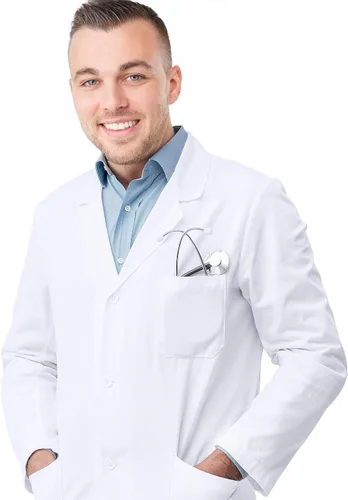 Miniatura 3 de NY Threads Abrigo de laboratorio profesional para hombres, abrigo médico largo de polialgodón de manga completa