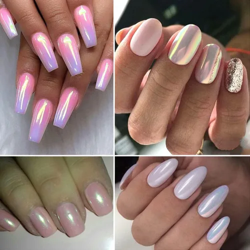 Miniatura 5 de Polvo de uñas cromado con efecto espejo metálico de 6 rejillas, pigmento aurora, brillo holográfico, iridiscente, polvo de manicura, esmalte de gel