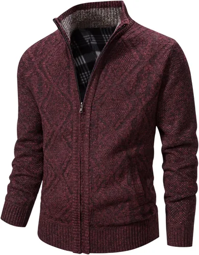 Miniatura 7 de VtuAOL Suéteres tipo cárdigan para hombre, con cremallera completa, cuello alto, cárdigan de punto casual con bolsillos