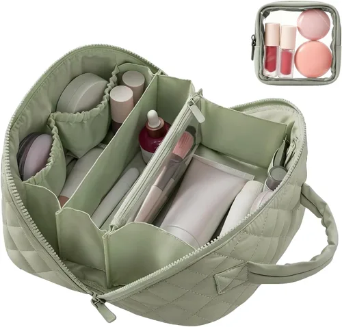 Miniatura 14 de Bolsa de maquillaje de viaje, bolsa de maquillaje acolchada para mujer, organizador de cosméticos impermeable, organizador de maquillaje, bolsa