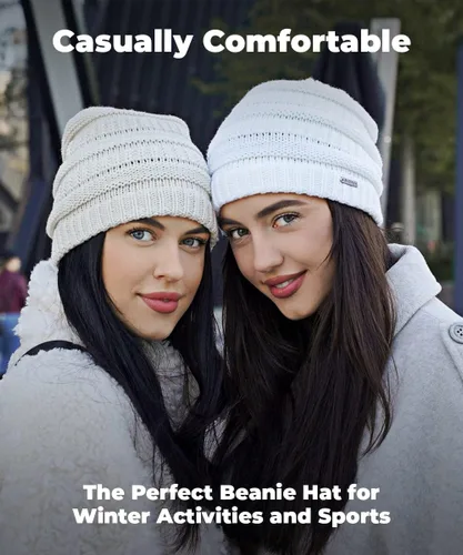 Miniatura 5 de Gorro de punto grueso para mujer, suave, cálido, elástico, a la moda, elegante gorro de punto trenzado Skully para otoño e invierno