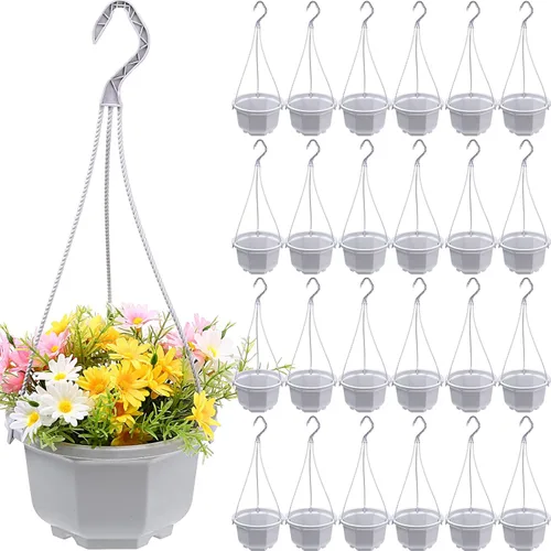 Miniatura 14 de Roshtia 24 piezas de maceta colgante de plástico con gancho, macetas de flores, cestas, soporte de maceta de vivero colgante para plantas de jardín