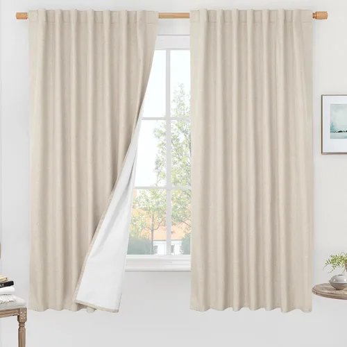 Miniatura 99 de LAMIT Cortinas de lino natural 100 % opacas para ventana, para dormitorio, 45 pulgadas, cortinas térmicas con textura de lino estilo granja