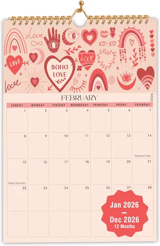 Calendario de pared 2026, planificador de 12 meses de enero de 2026 a diciembre de 2026, encuadernado en espiral para oficina, hogar, familia,