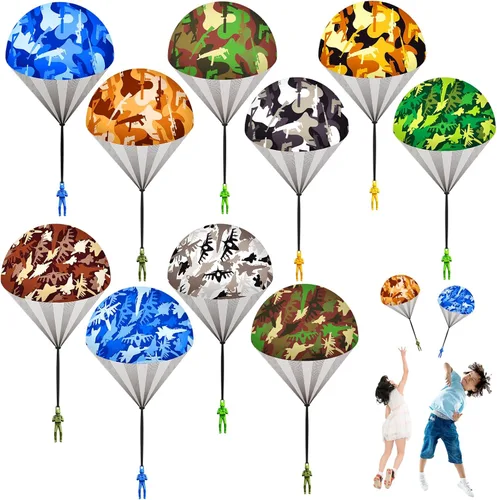 10 piezas de juguetes de paracaídas para niños, geniales juguetes voladores al aire libre, paracaídas, hombres para niños de 3, 4, 5, 6, 7, 8, 9, 10